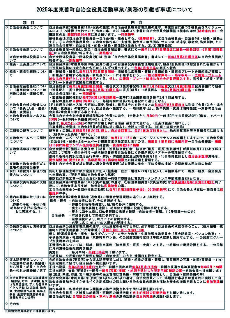東善町自治会役員活動事業_業務の引継ぎ事項